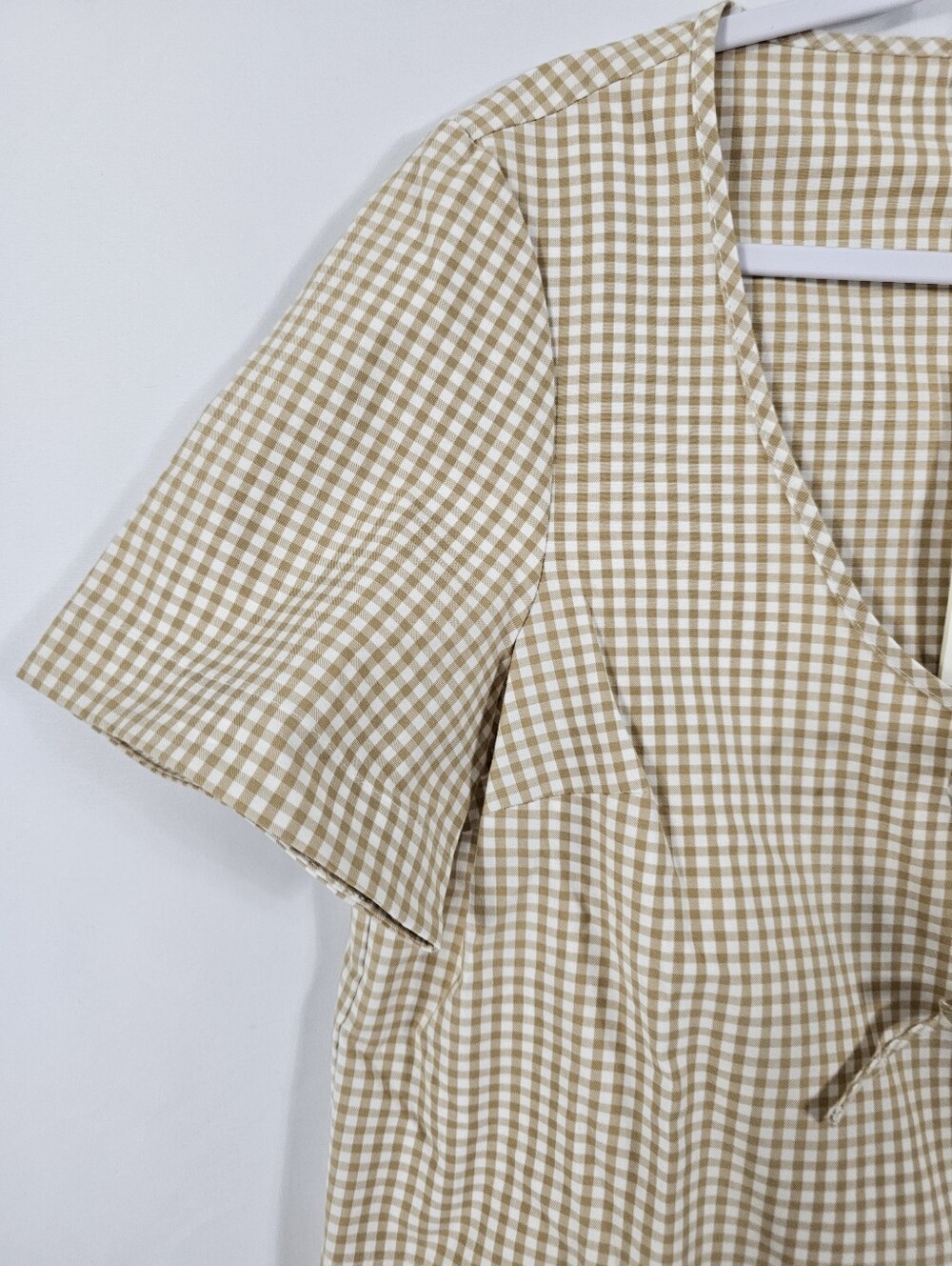 NWT Sezane Kairo Shirt in Dark Beige and Ecru Gingham - Size 8 - Picture 3 of 8